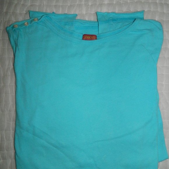 Zooey Turquoise Long Sleeve Cotton Tee Shirt w/button Detail , M - Picture 1 of 8